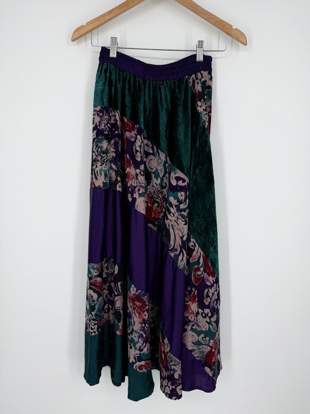Vintage Carole Little Maxi/Midi Skirt SZ 4 Teal Velvet Purple Satin Dark Moody
